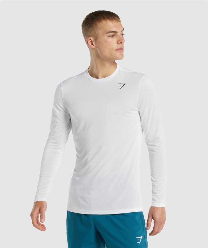 Men\'s Gymshark Arrival Long Sleeve T-Shirts White | CA N83615